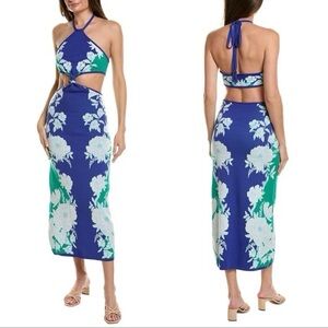 SOLD- FARM Rio Blue and Green Floral Midi Dress